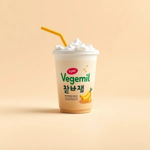 Satirische Illustration: Koreanischer Milchkaffee: Vegemil Bananen Soja Milch & Cantabile Iced Vanilla Americano Bundle