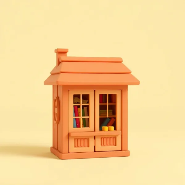 Satirische Illustration: Book Nook Holzbausatz – Sunshine Town