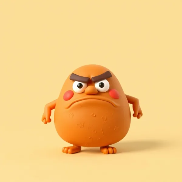 Satirische Illustration: Heatable Grumpy Hot Potato
