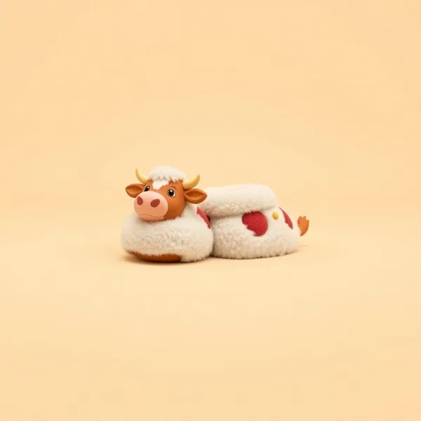 Satirische Illustration: Highland Cow Fluffy Slippers