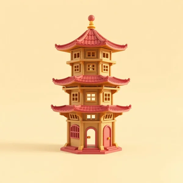Satirische Illustration: Fünfstöckige Pagode Holzbausatz