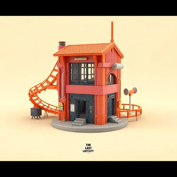 Satirische Illustration: The Last City Cyberpunk Murmelbahn Bausatz