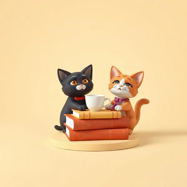 Satirische Illustration: Tea, cats and books