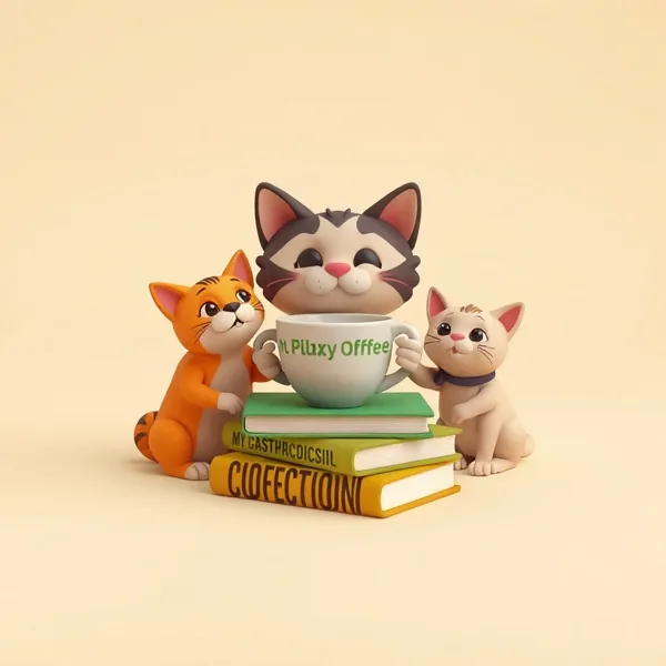 Satirische Illustration: Coffee, cats and books