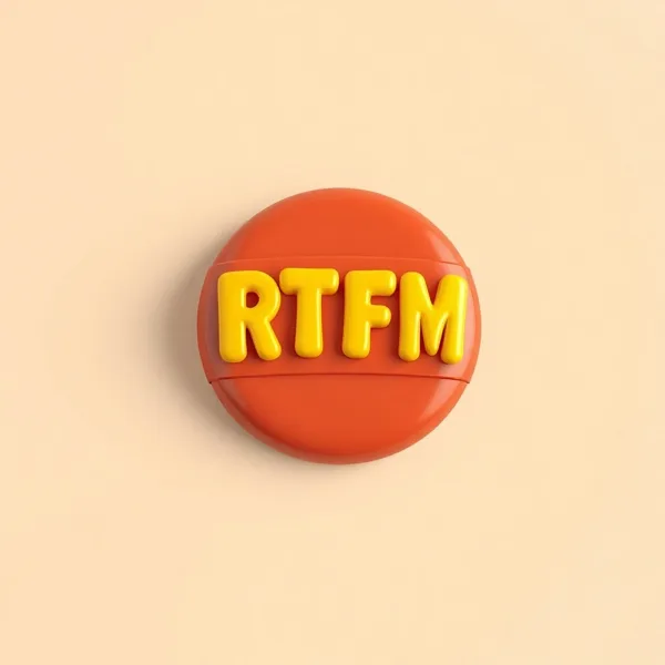 Satirische Illustration: Geek Button RTFM