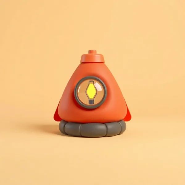 Satirische Illustration: Anti-Stress-Campinglampe Pro 2026