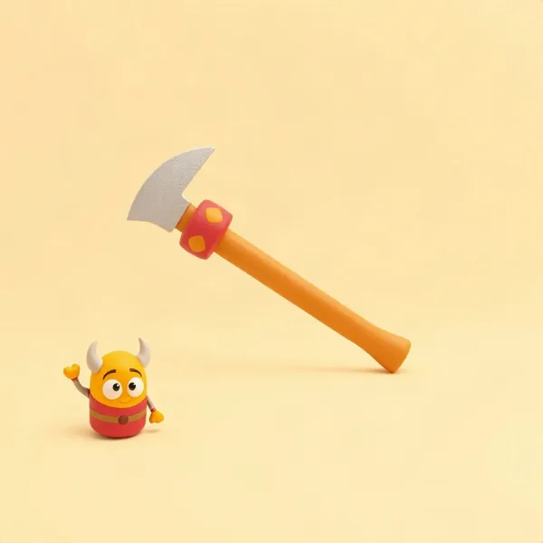 Satirische Illustration: The Small Viking Axe Game - Miniatur-Wurfaxt-Sets