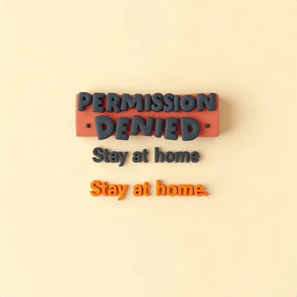 Satirische Illustration: Permission Denied. Stay at home.