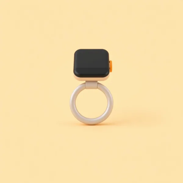 Satirische Illustration: Smart-Selfie-Ring Pro 2025