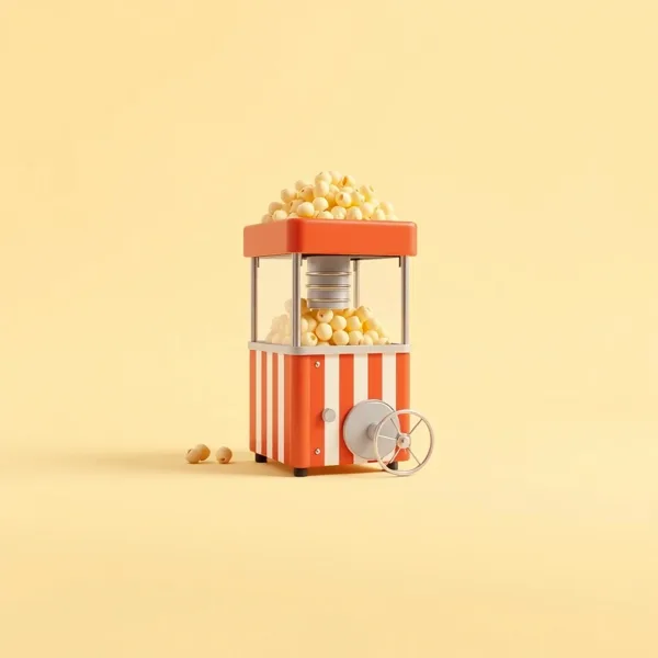 Satirische Illustration: Leuchtender Popcorn-Maschine Pro 2024